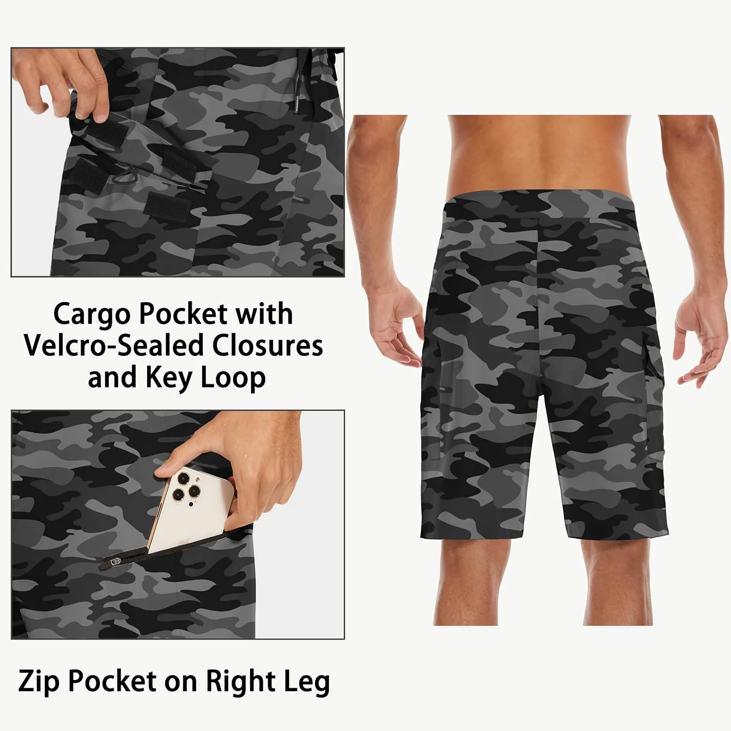 22" Men's Board Shorts Swimwear No Mesh Lining - Long Swim Trunks Surf Shorts Bathing Suit with Zipper Pocket UPF50 