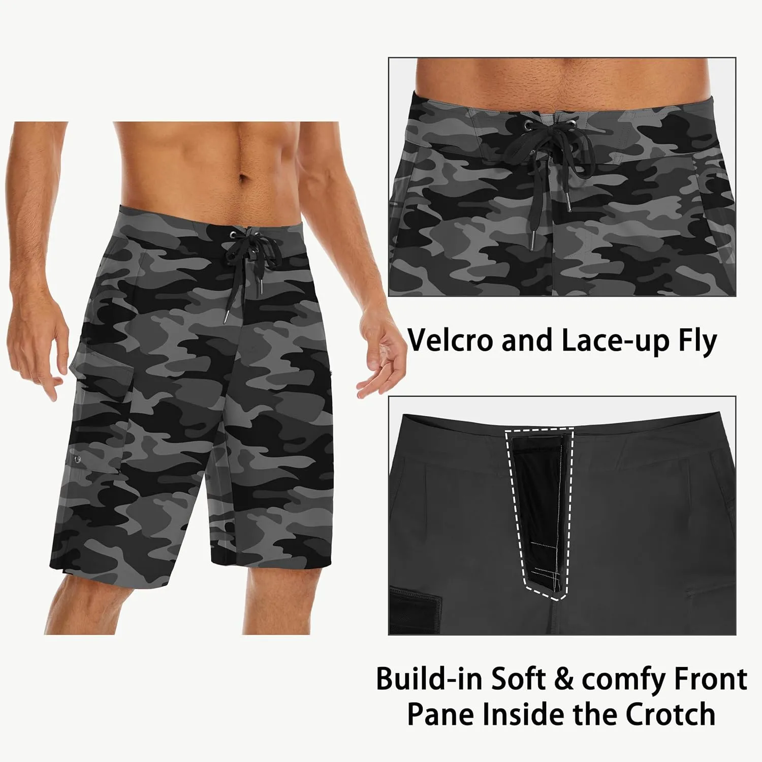 22" Men's Board Shorts Swimwear No Mesh Lining - Long Swim Trunks Surf Shorts Bathing Suit with Zipper Pocket UPF50 
