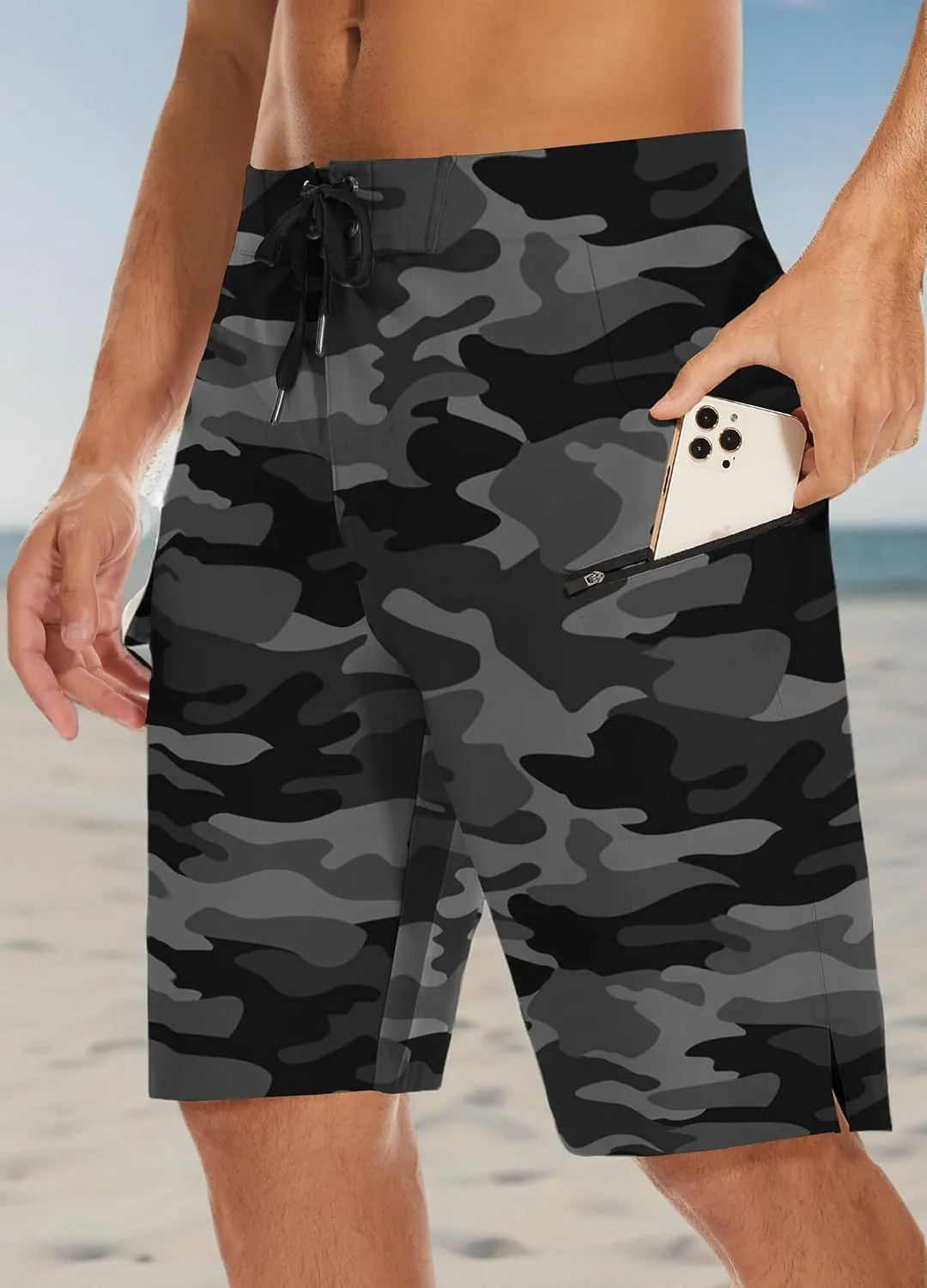 22" Men's Board Shorts Swimwear No Mesh Lining - Long Swim Trunks Surf Shorts Bathing Suit with Zipper Pocket UPF50 