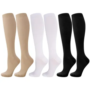 3 pairs of compression stockings, support knee socks, compression socks, long compression socks with 15-25 mmhg, travel stockings, support stockings for women, men, running, sports, flights, traveling 39-42 black, white, skin color