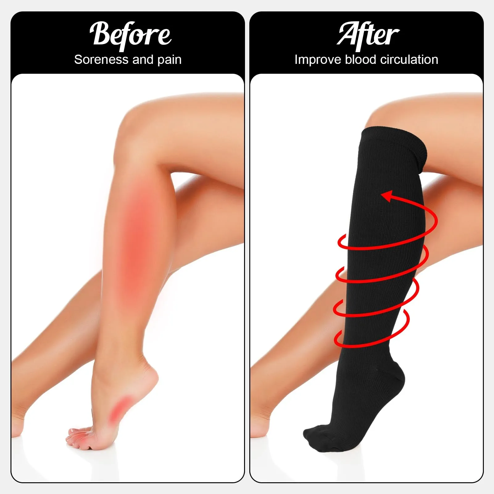3 pairs of compression stockings, support knee socks, compression socks, long compression socks with 15-25 mmhg, travel stockings, support stockings for women, men, running, sports, flights, traveling 39-42 black, white, skin color