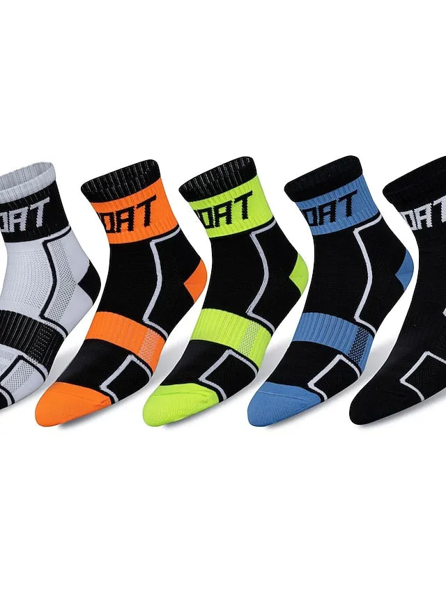 5 Pairs Compression Socks Ankle Socks Athletic Sports Socks Cycling Socks Women's Men's Cycling  Bike Bike Cycling Lightweight Breathable Quick Dry Fashion Nylon White Black Blue