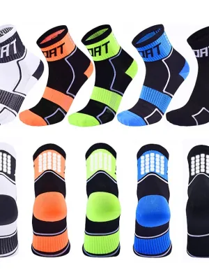 5 Pairs Compression Socks Ankle Socks Athletic Sports Socks Cycling Socks Women's Men's Cycling  Bike Bike Cycling Lightweight Breathable Quick Dry Fashion Nylon White Black Blue