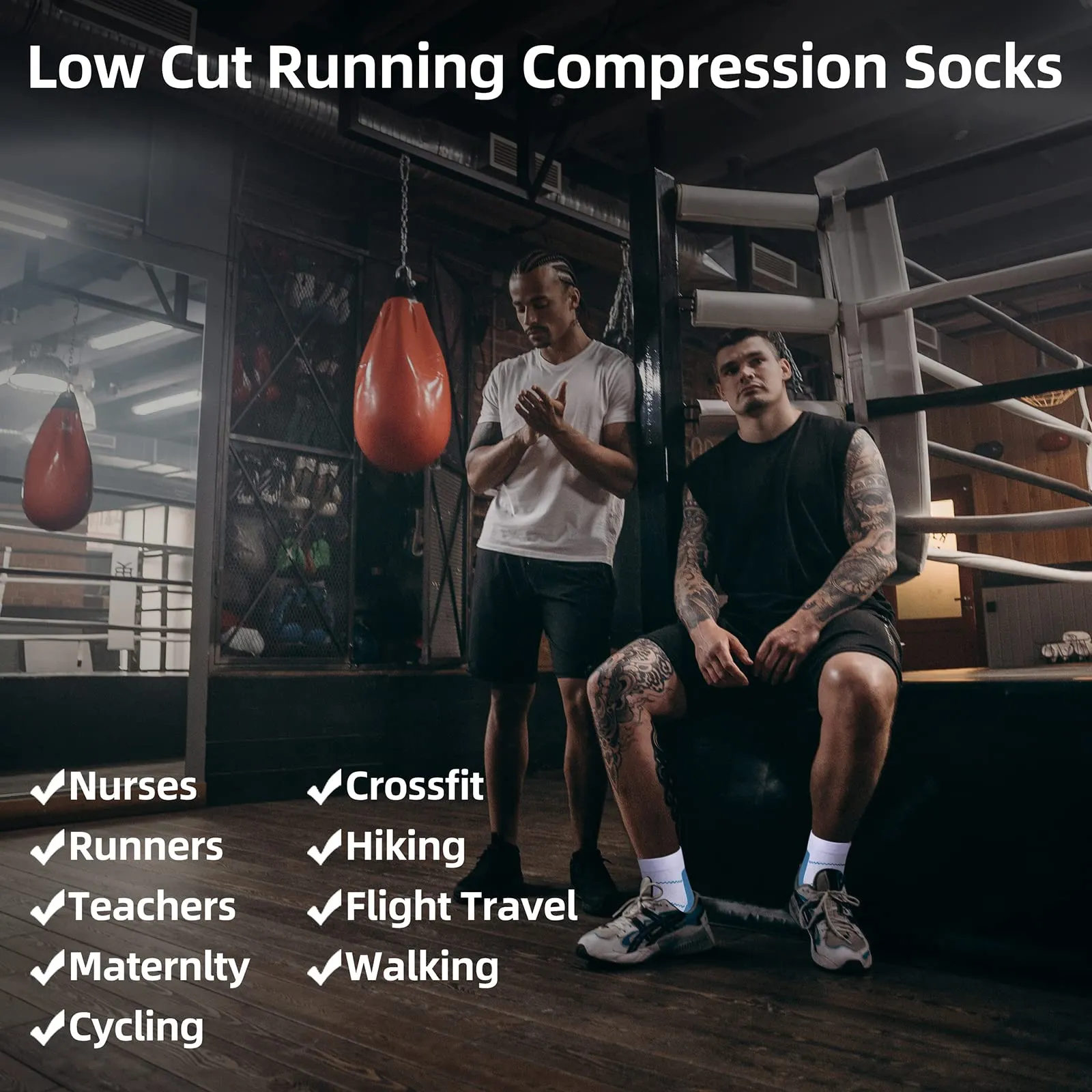 6 Pairs Compression Socks for Men & Women Plantar Fasciitis Socks Low Cut Sports Socks Athletic Socks S-M 3 Black 3 Blue