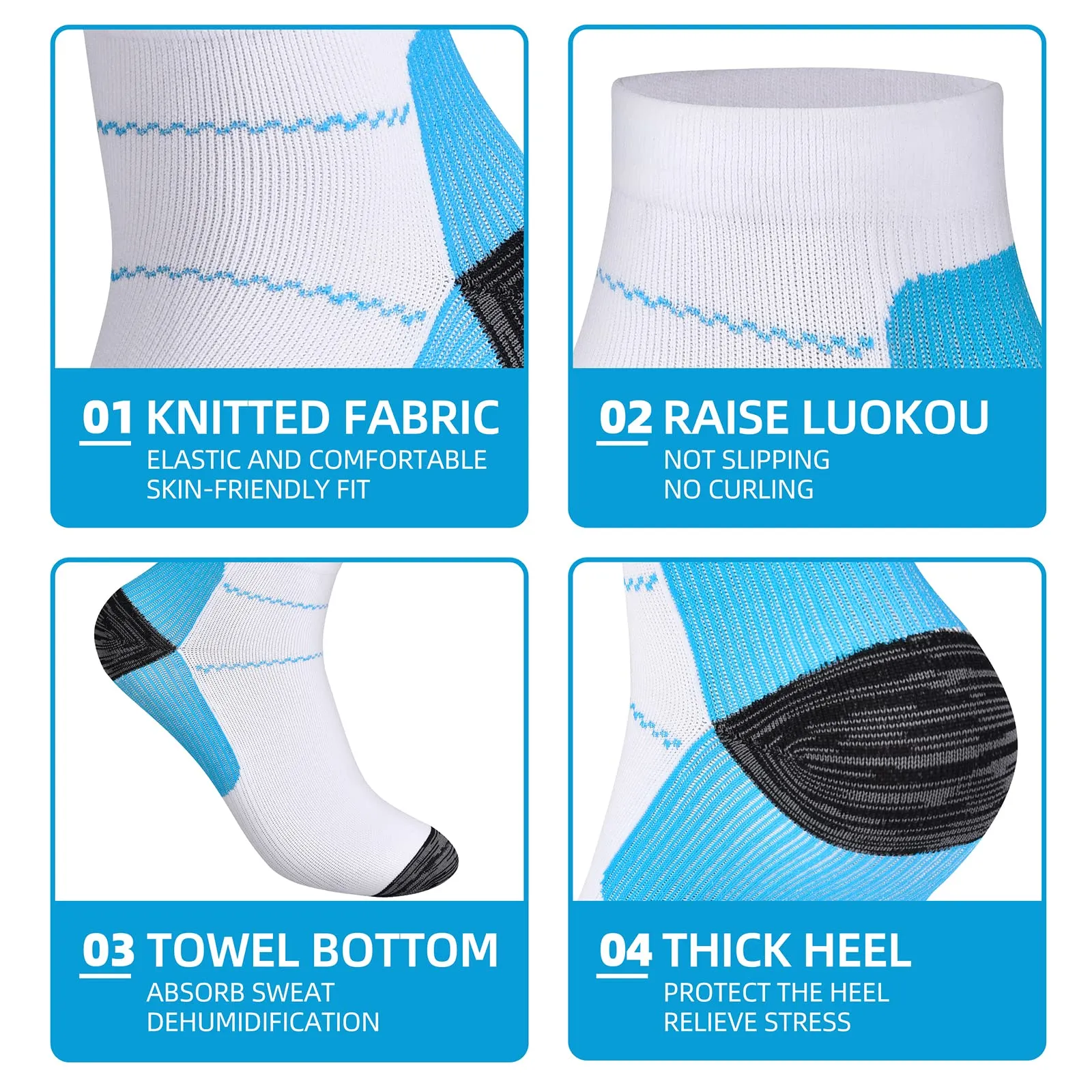 6 Pairs Compression Socks for Men & Women Plantar Fasciitis Socks Low Cut Sports Socks Athletic Socks S-M 3 Black 3 Blue
