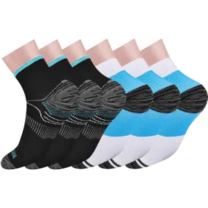 6 Pairs Compression Socks for Men & Women Plantar Fasciitis Socks Low Cut Sports Socks Athletic Socks S-M 3 Black 3 Blue