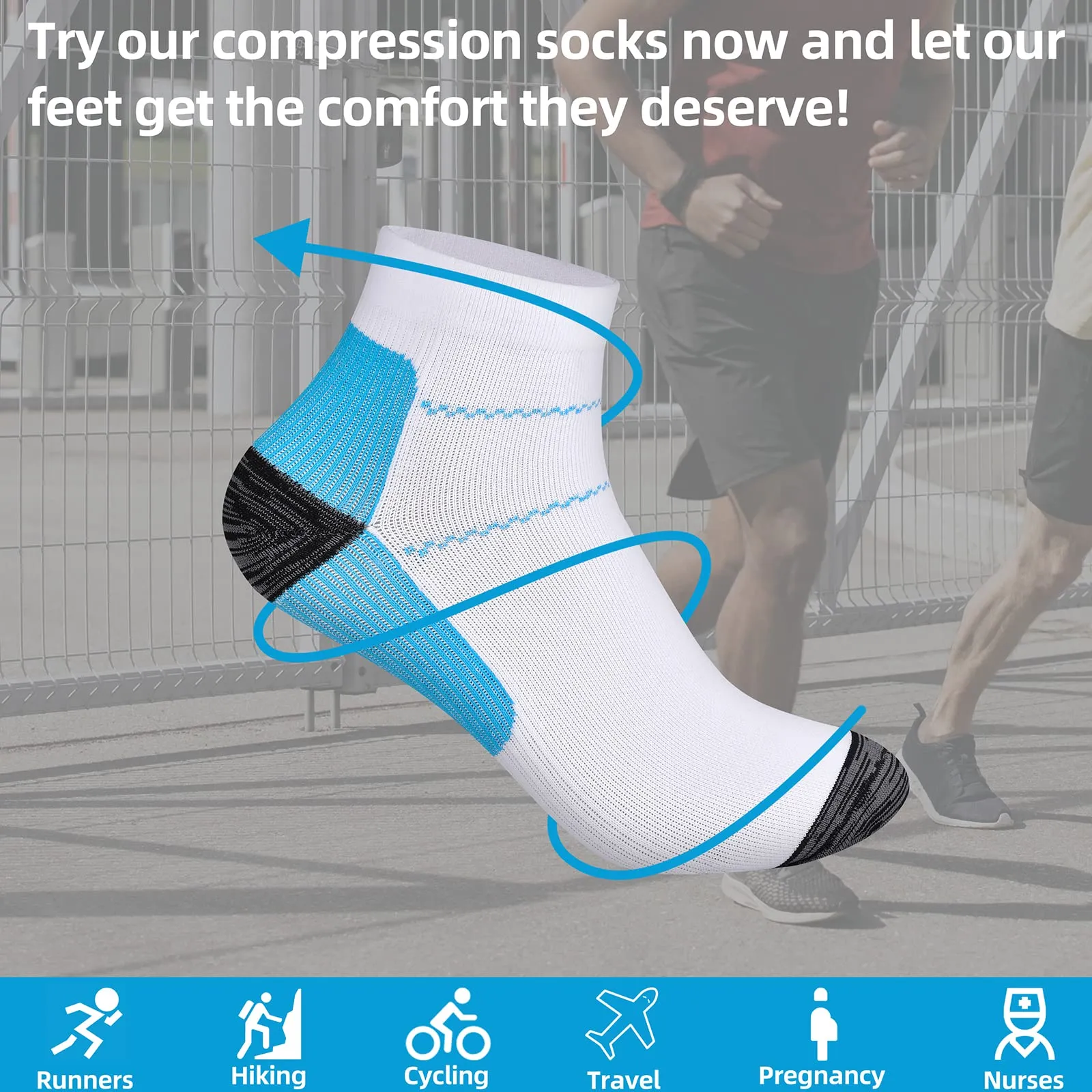6 Pairs Compression Socks for Men & Women Plantar Fasciitis Socks Low Cut Sports Socks Athletic Socks S-M 3 Black 3 Blue