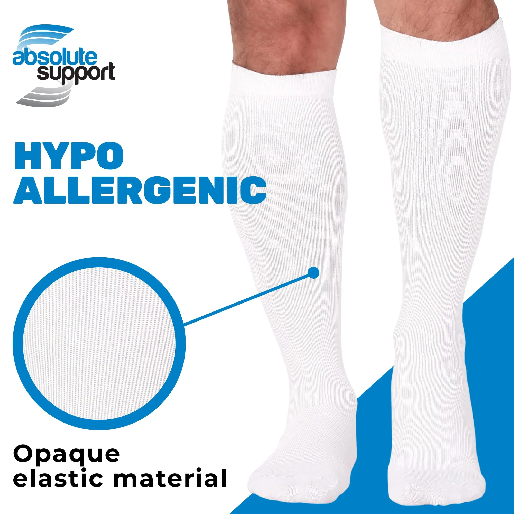 Absolute Support - Made in USA - Travel Socks for Men 15 - 20 mmHg for Circulation and Varicose Veins - Sports Compression Stockings for Men 15 - 20 mmHg for Work and Home - White, Medium