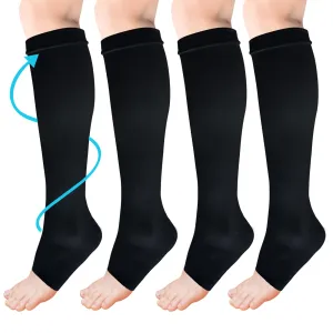 ACWOO compression stockings for women and men, 2 pairs of support stockings, medical compression socks with 15-20 mmhg thrombosis stockings, open toe compression socks for running, sports, flights, cycling (black) 2 pairs - one size black