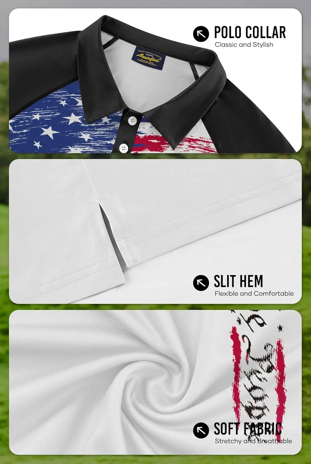 Mainfini Men's Short Sleeve Golf Shirt 1776 USA Flag Graphic Button Polo Shirt (S-3XL)