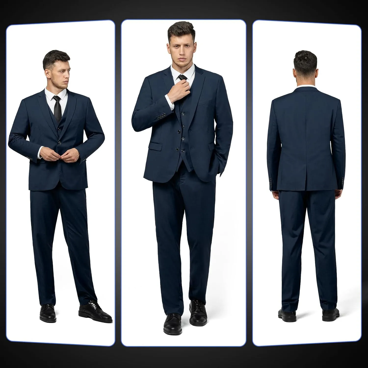 Men's Slim Fit 3 Piece Suit Set, Two Button Solid Blazer Jacket with Multi-Functional Pockets for Business/Party
