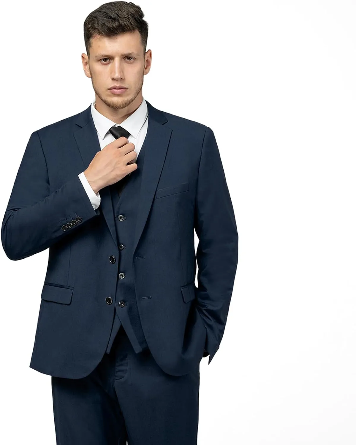 Men's Slim Fit 3 Piece Suit Set, Two Button Solid Blazer Jacket with Multi-Functional Pockets for Business/Party