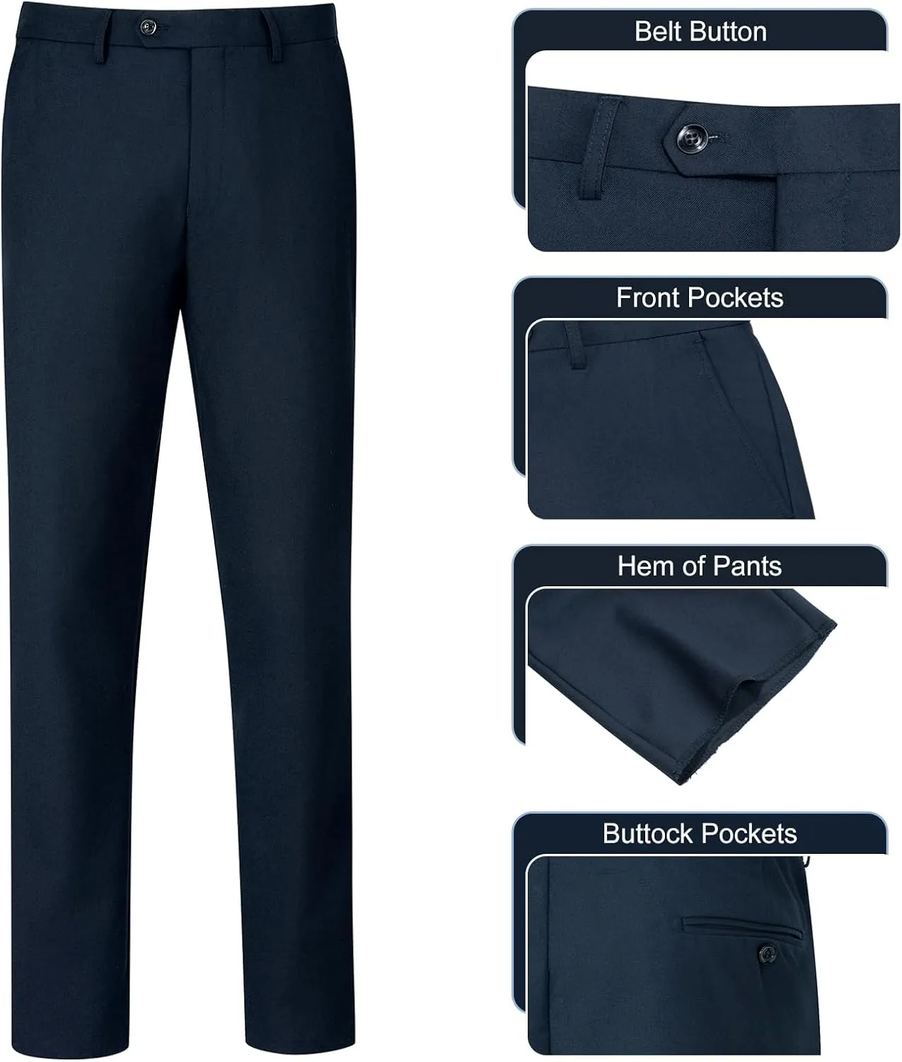 Men's Slim Fit 3 Piece Suit Set, Two Button Solid Blazer Jacket with Multi-Functional Pockets for Business/Party