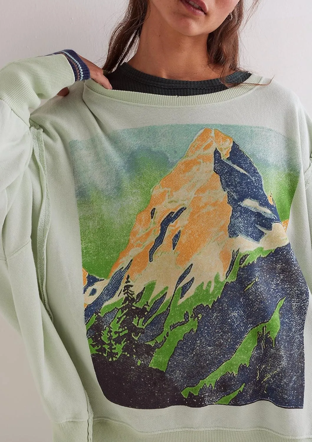 Oversized Graphic Swearshirts Women Y2k Crewneck Long Sleeve Drop Shoulder Shirts Top Vintage Jacket Sweater