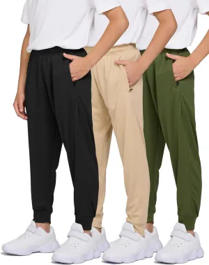 PURE CHAMP 3 Pack Boys Sweatpants Mesh Lightweight Kids Clothes with Zipper Pockets Active Quick-Dry Boys Pants Sizes 4-20