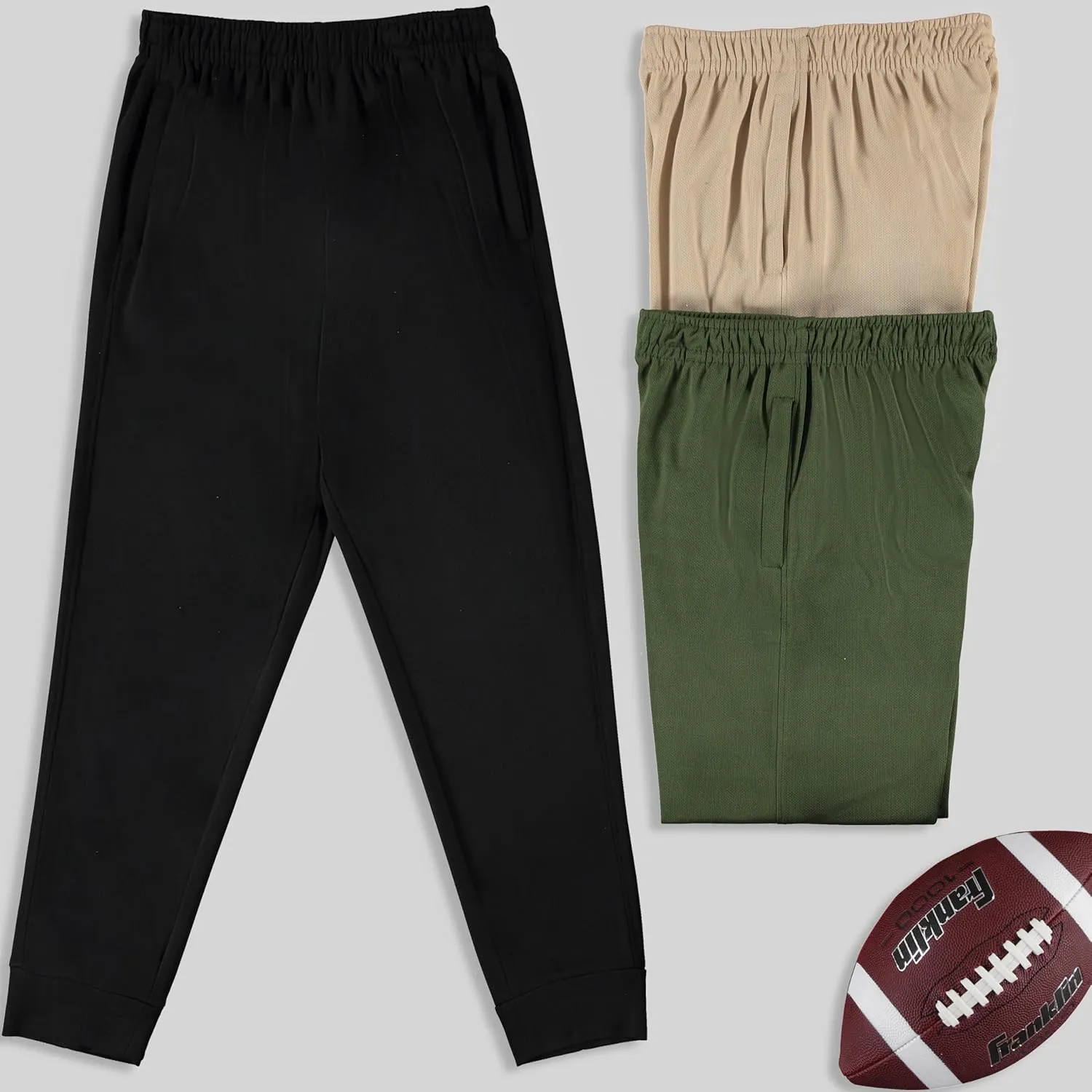 PURE CHAMP 3 Pack Boys Sweatpants Mesh Lightweight Kids Clothes with Zipper Pockets Active Quick-Dry Boys Pants Sizes 4-20