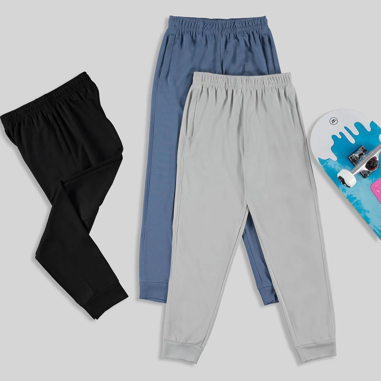 PURE CHAMP 3 Pack Boys Sweatpants Mesh Lightweight Kids Clothes with Zipper Pockets Active Quick-Dry Boys Pants Sizes 4-20