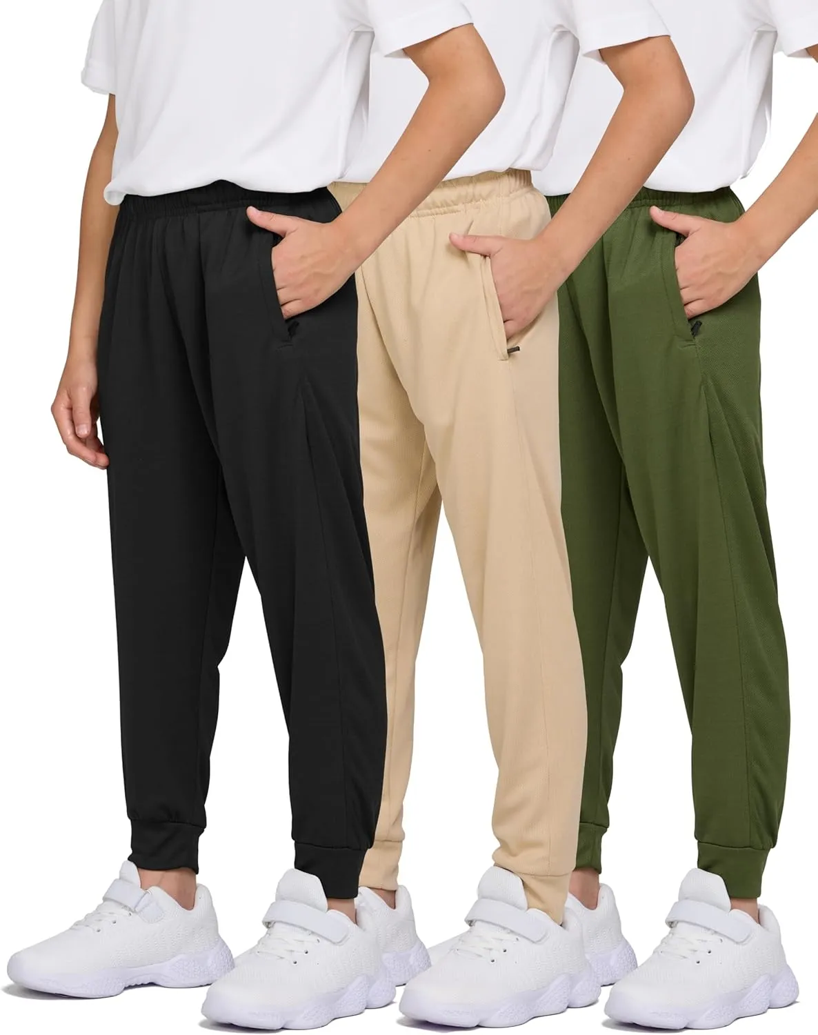 PURE CHAMP 3 Pack Boys Sweatpants Mesh Lightweight Kids Clothes with Zipper Pockets Active Quick-Dry Boys Pants Sizes 4-20