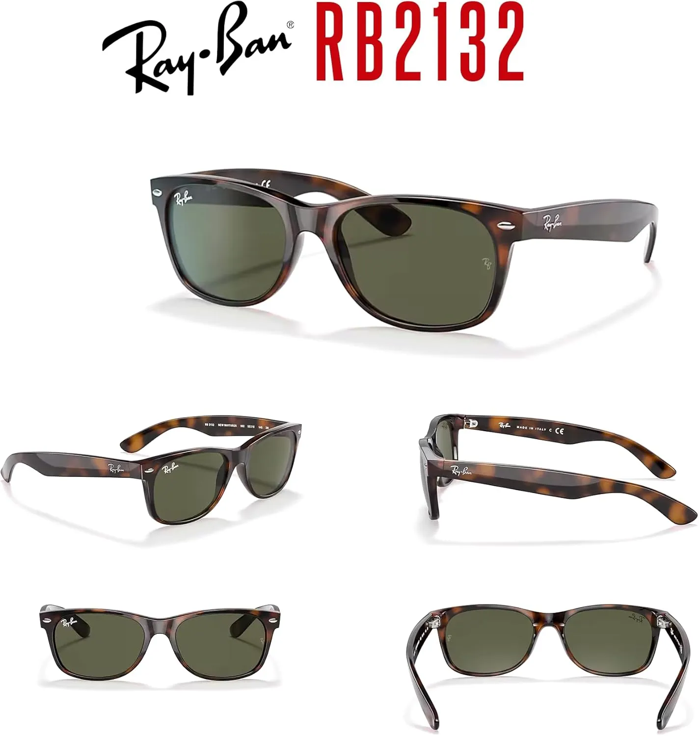 Ray-Ban RB2132 NEW WAYFARER Square Sunglasses For Men For Women   BUNDLE with Designer iWear Eyewear Care Kit